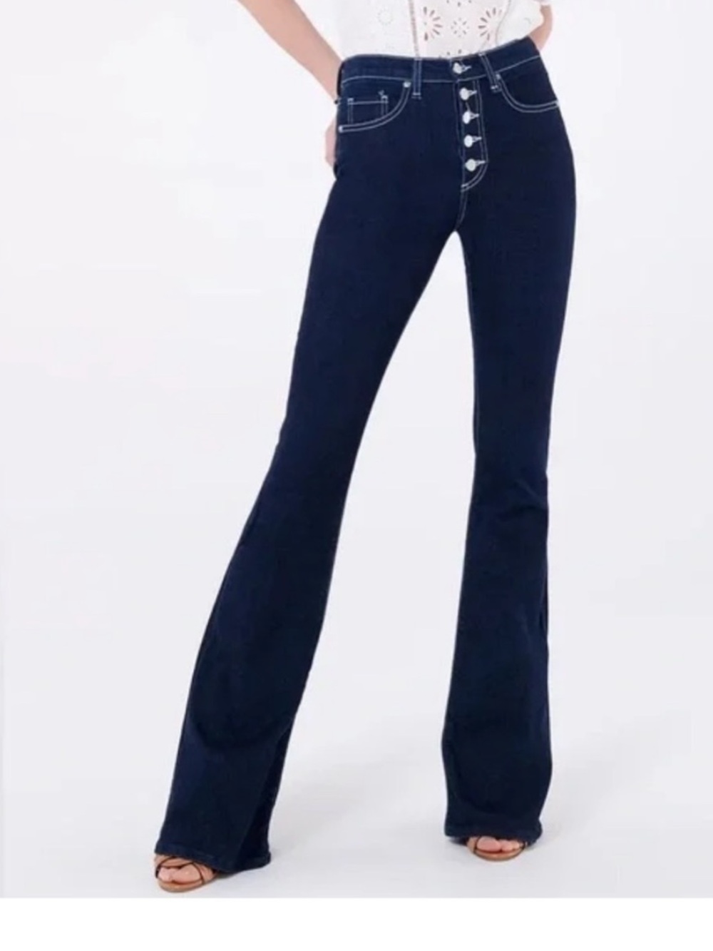 Veronica Beard Dark Blue Button-Front skinny Flare Jeans
